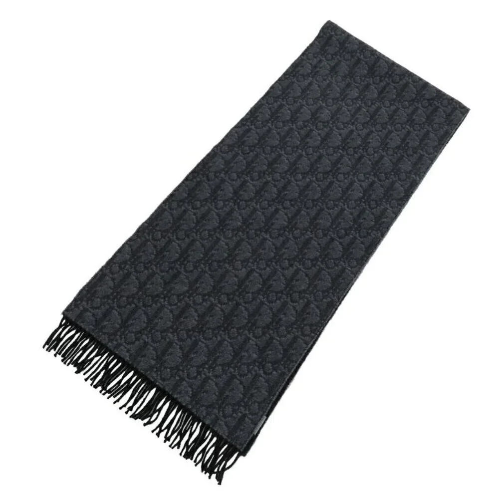 Dior Au Bree Double Face Muffler Gray Cashmere Wool Scarf
